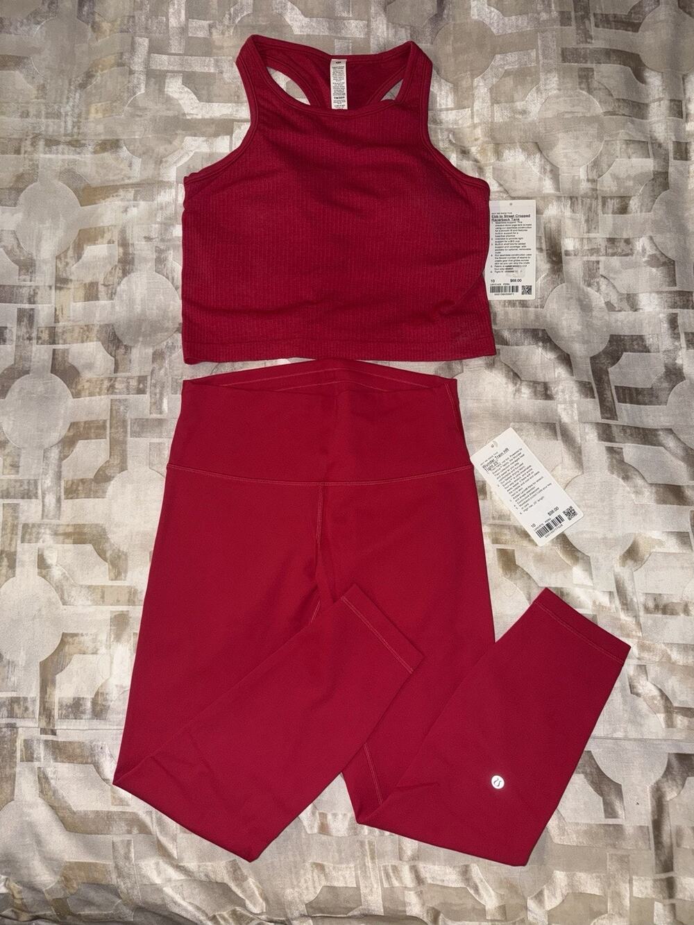 Lululemon Sz 10 Pink Dragonfruit Winder Train High Rise Leggings & Tank Top Set